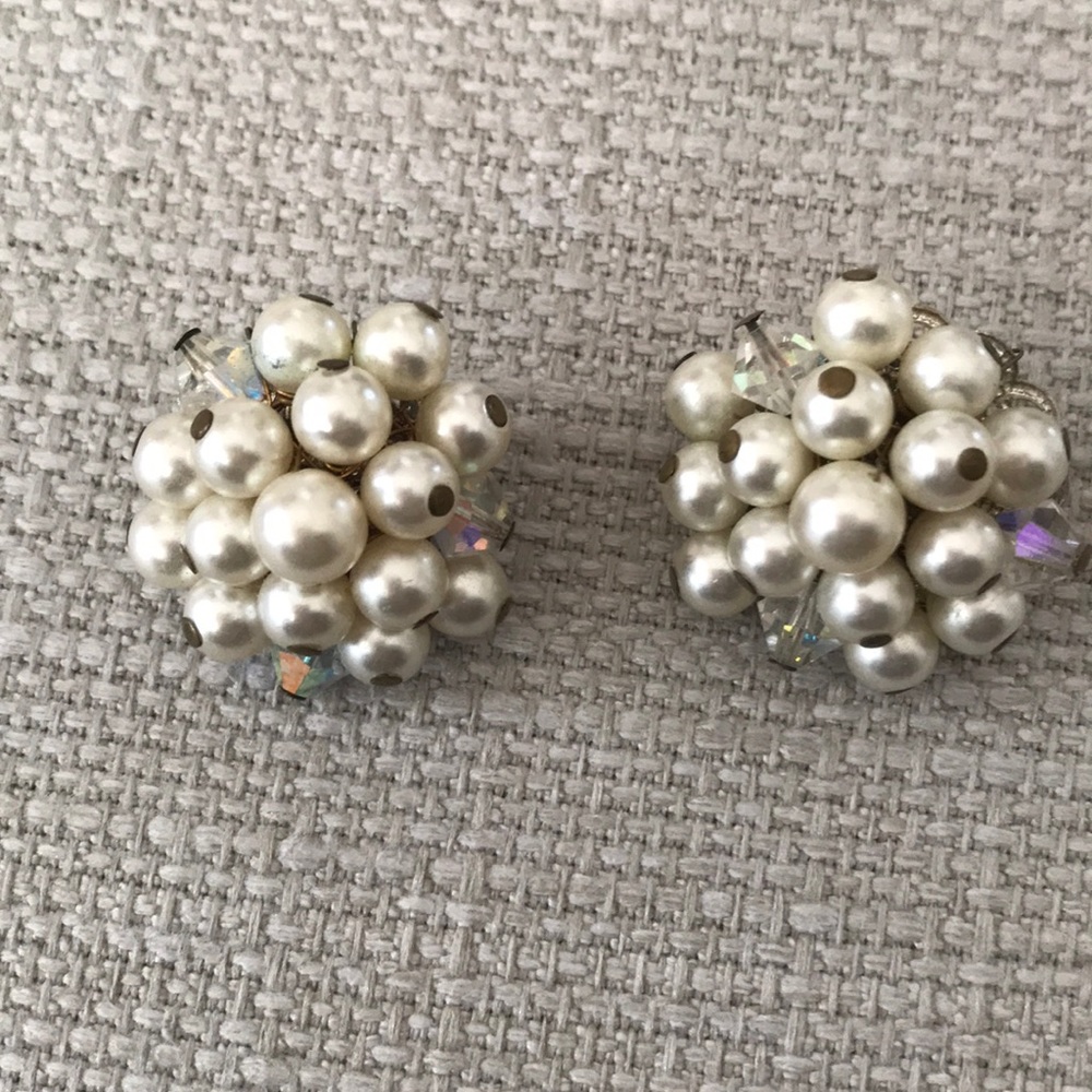 Vintage pearl and crystal clip earrings